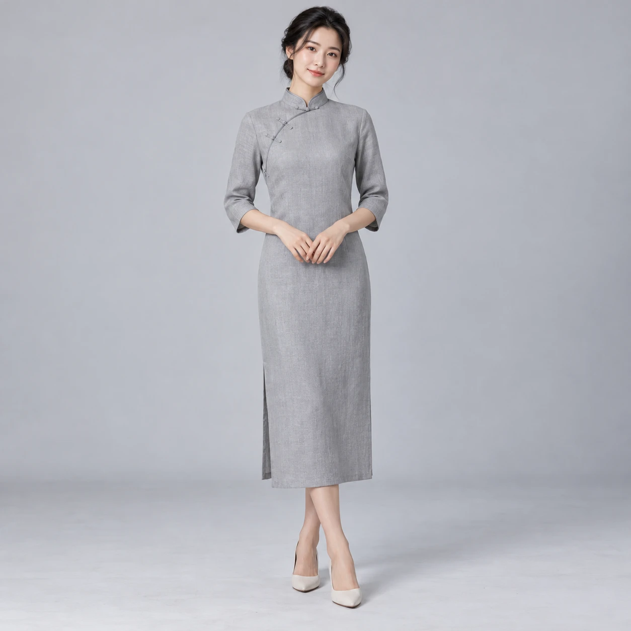 Cloud Fold Qipao in Cloud Gray