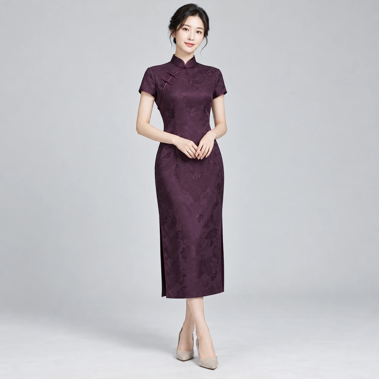 Plum Shadow Qipao in Deep Plum