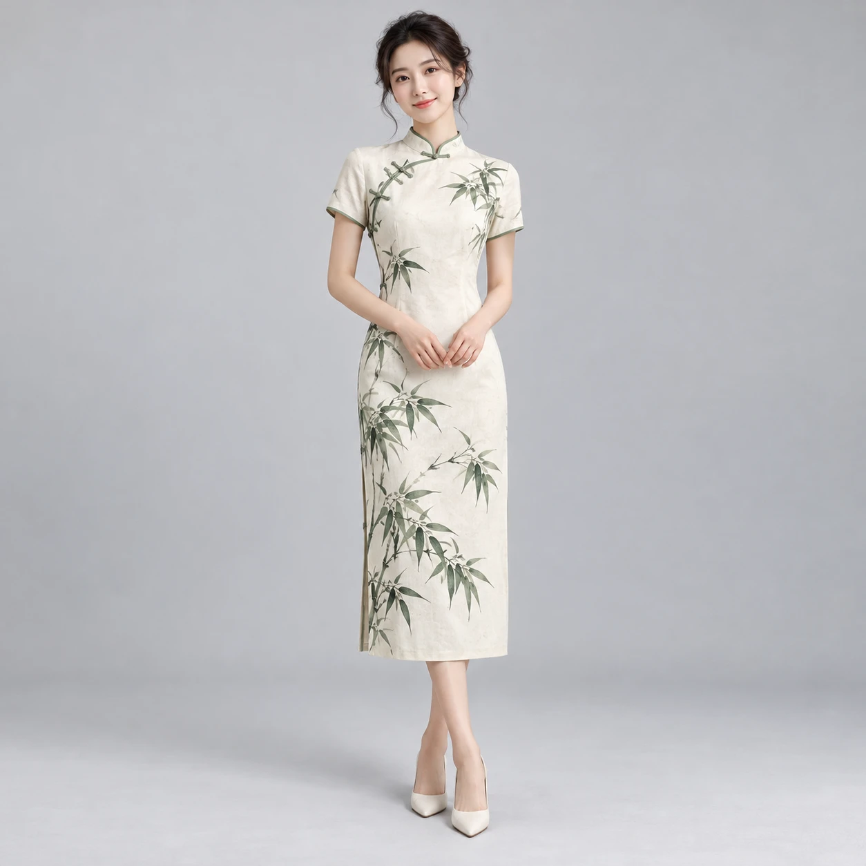Bamboo Trace Qipao in Bamboo Ivory